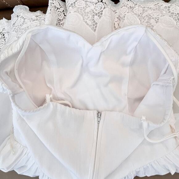 Coastal Cowgirl White Ruched Ruffles with eyelet Dress Small Cottage Coquette - Picture 9 of 9